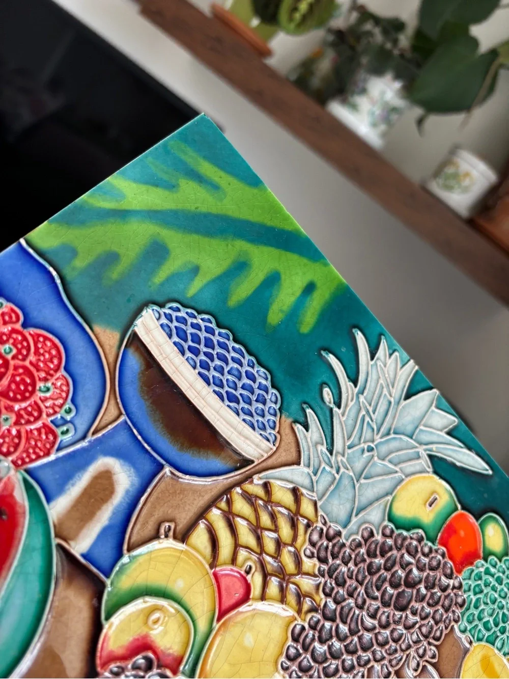 EUC Vintage Hand-Painted Ceramic Tile Tropical Fruit Retro Artwork / Wall Art